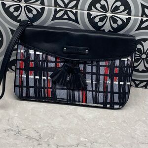 Vera Bradley Abstract Plaid Wristlet Clutch Gray Black Red